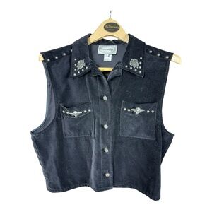 Black Velvet Vest with Silver studs & Angels‎